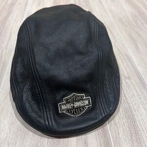 Harley Davidson Leather Newsboy Cap Hat Motorcycle Biker Flat Gatsby